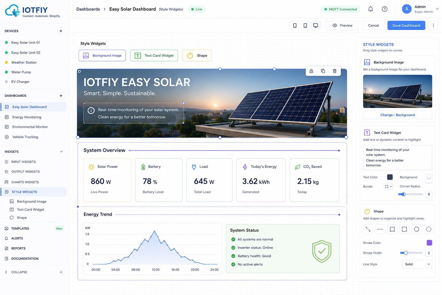 IoTFIY chart widgets for analytics
